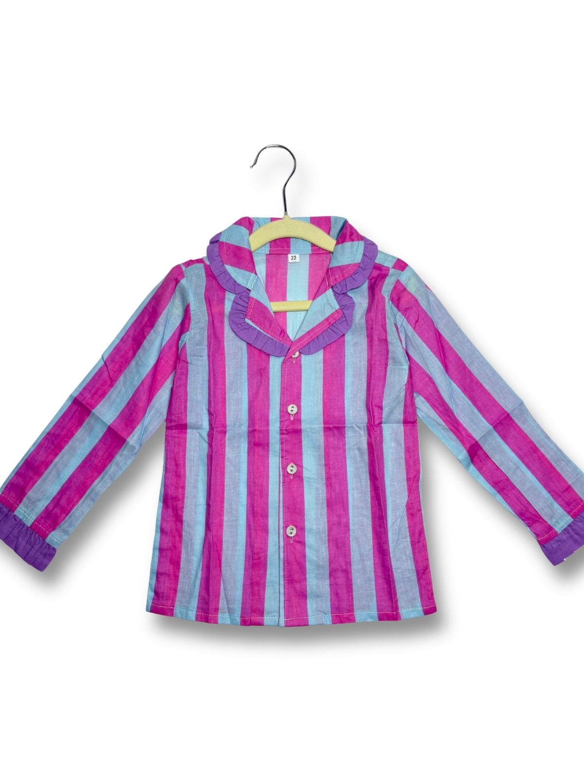 Stripes Night Suits dark pink & blue