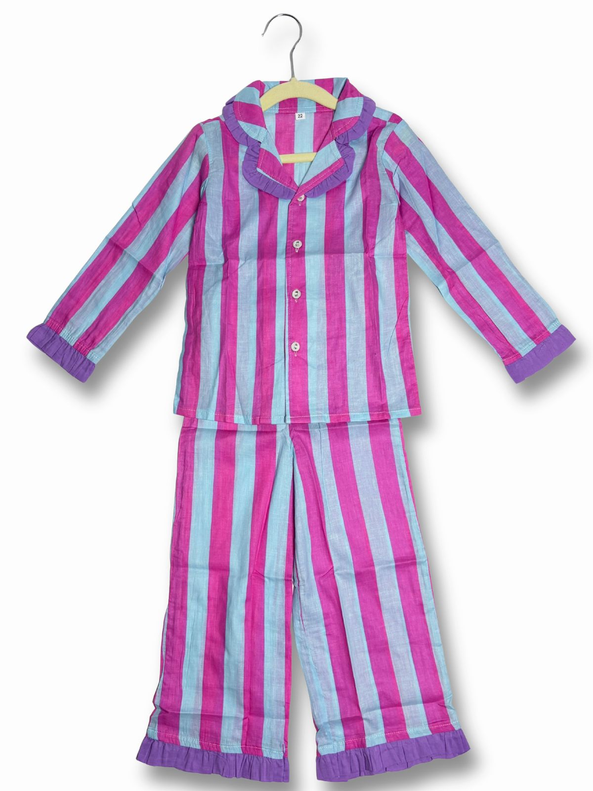 Stripes Night Suits dark pink & blue