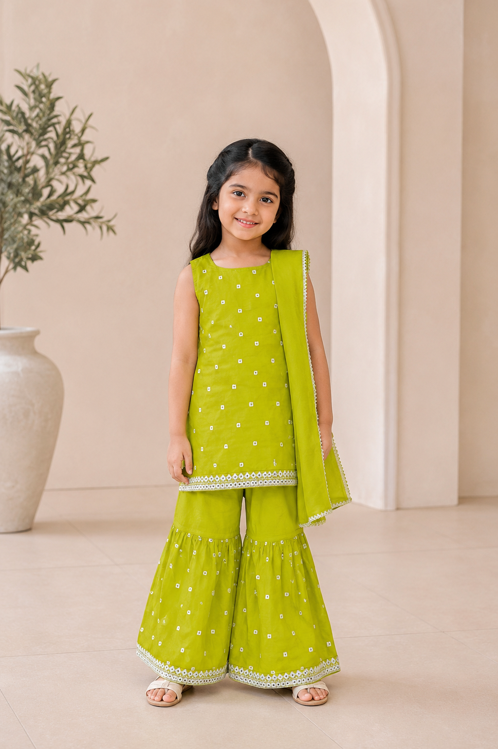 Girls' Festive Cotton Mirror-Work sharara Set