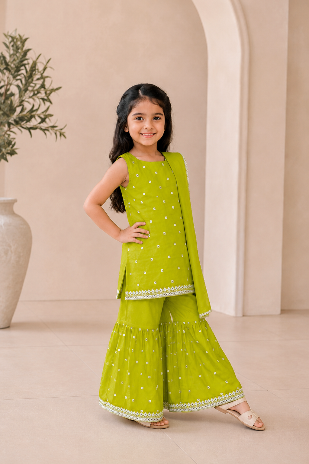 Girls' Festive Cotton Mirror-Work sharara Set