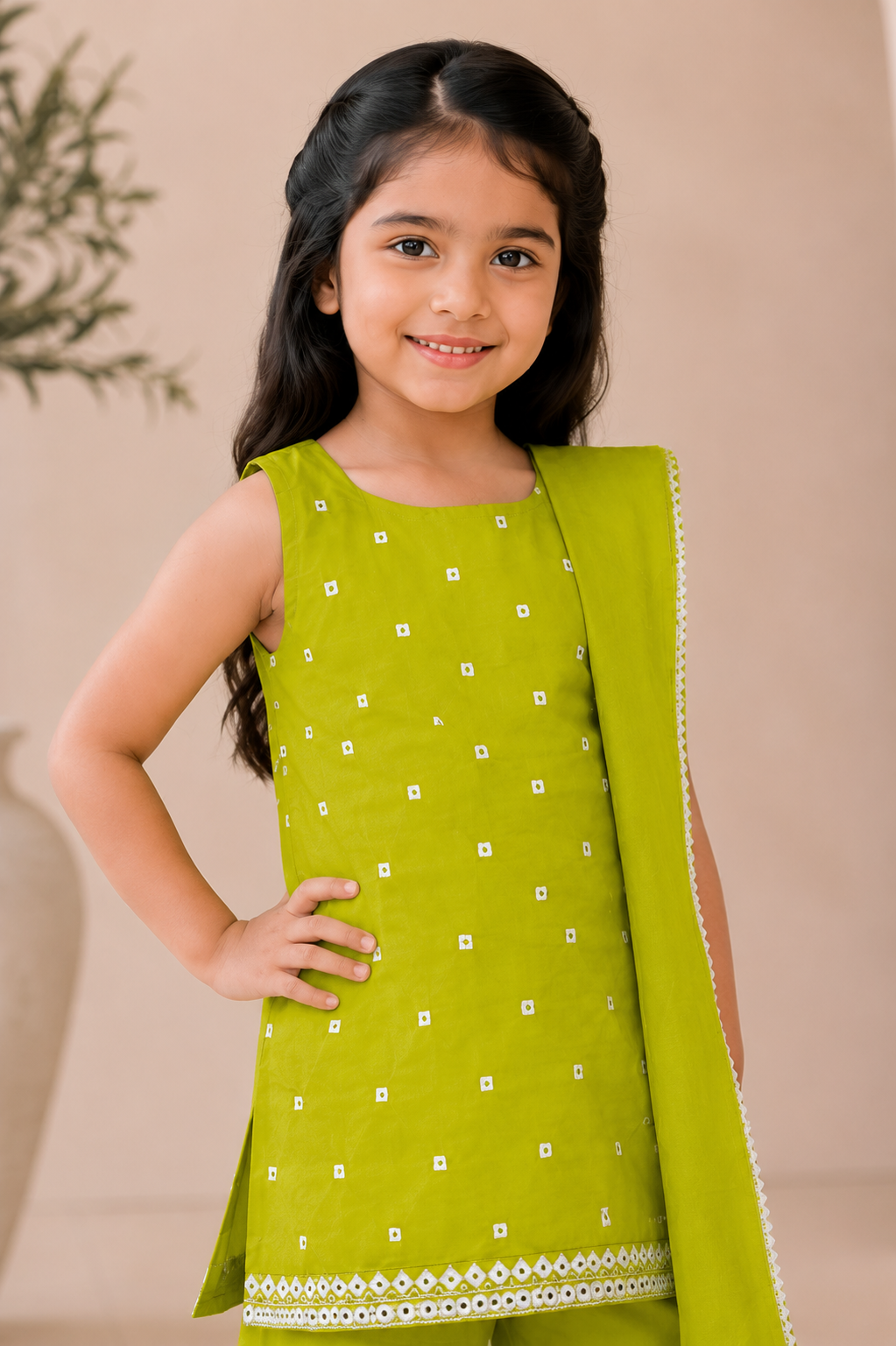 Girls' Festive Cotton Mirror-Work sharara Set