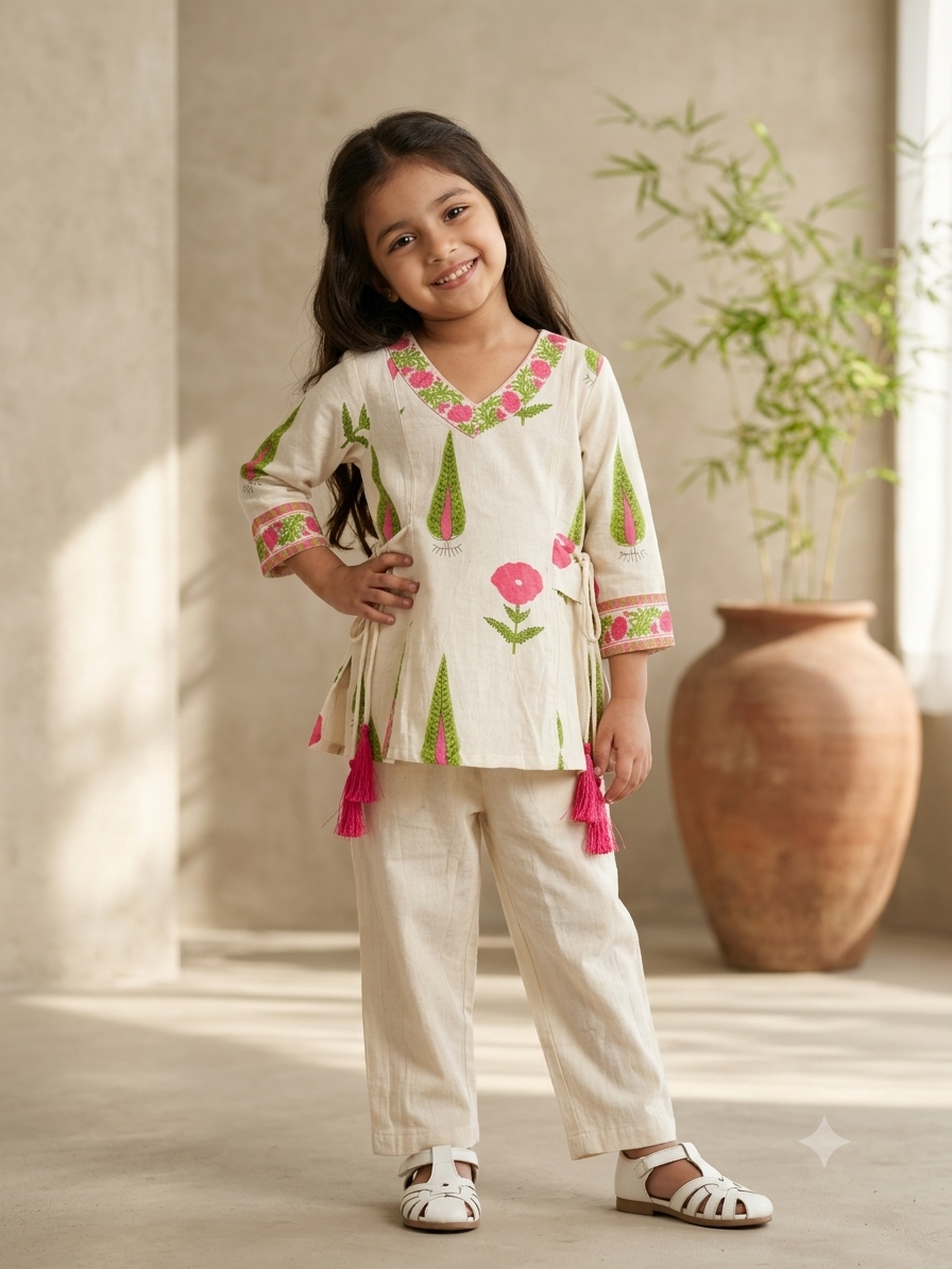 Girls' Printed Cotton Flex Co-ord set