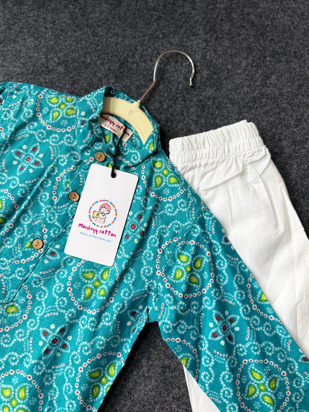 Boys Bandhani Print Kurta and Pajama Set