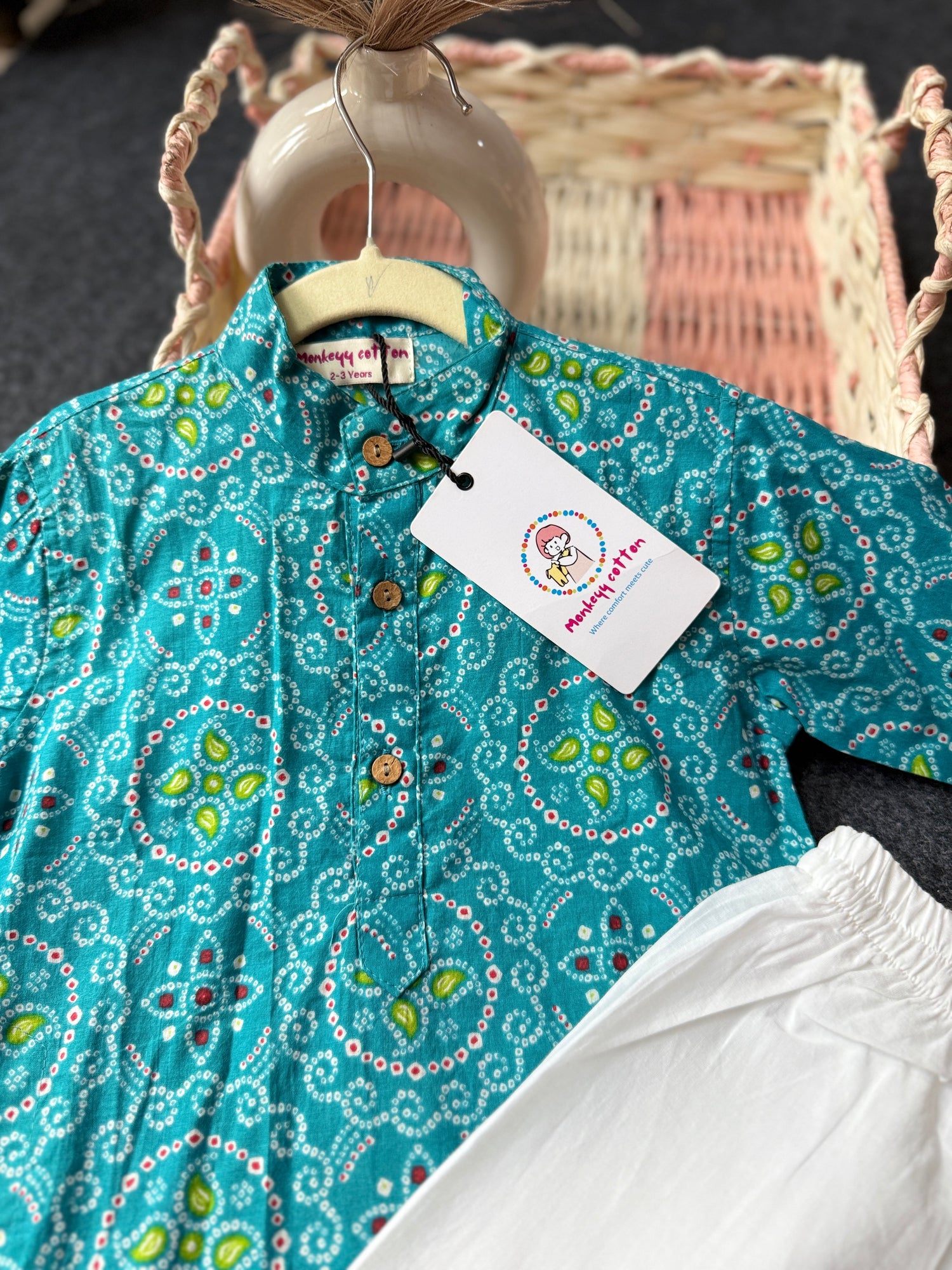 Boys Bandhani Print Kurta and Pajama Set