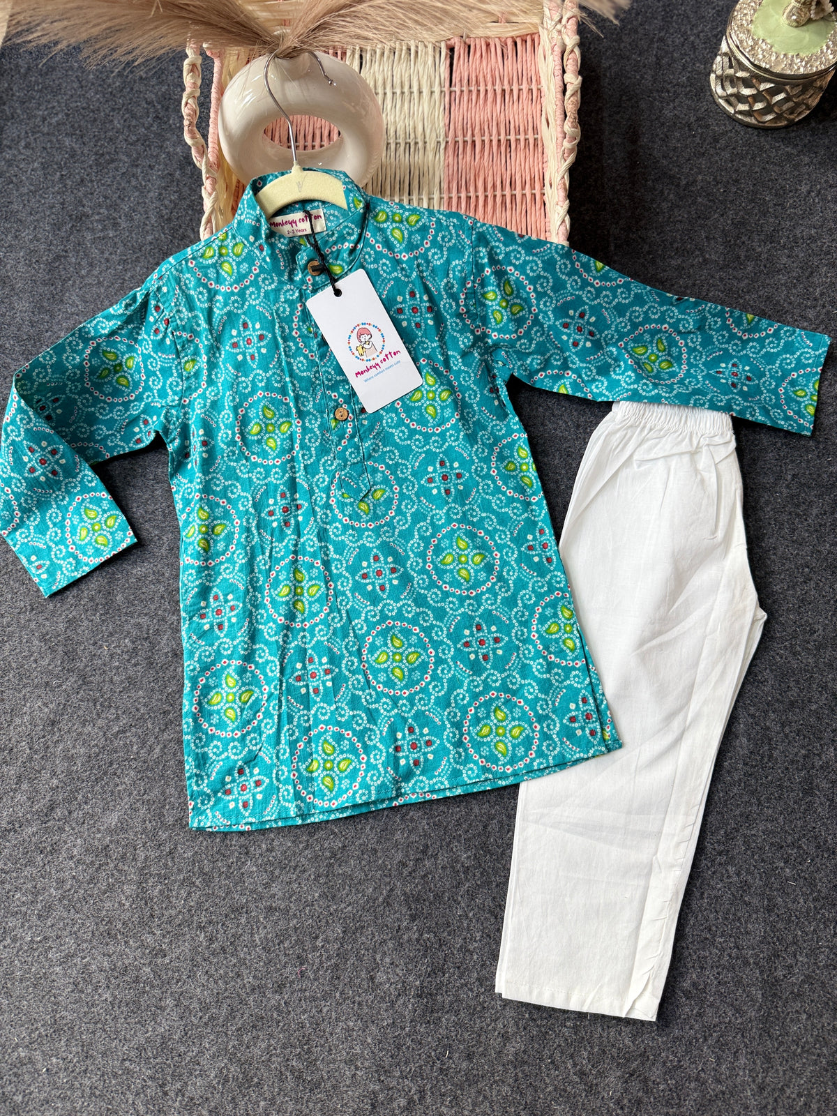 Boys Bandhani Print Kurta and Pajama Set