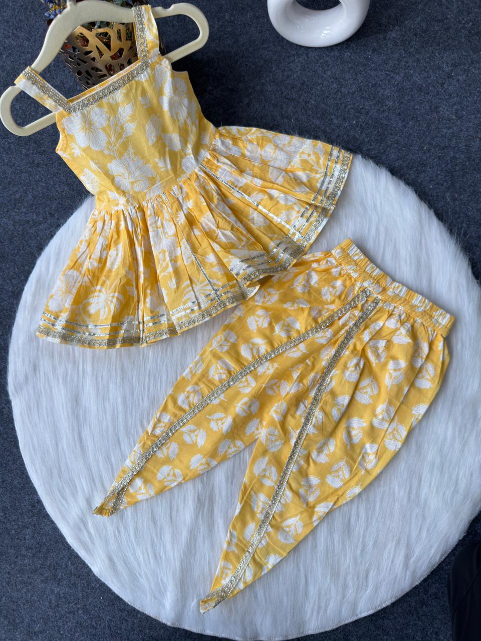 Peplum with dhoti set yellow