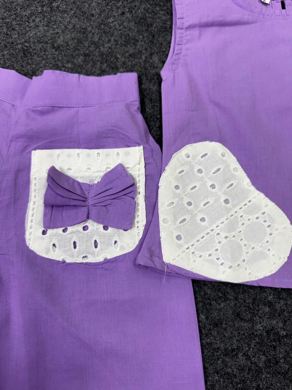 Cotton heart & bow co-ord set purple