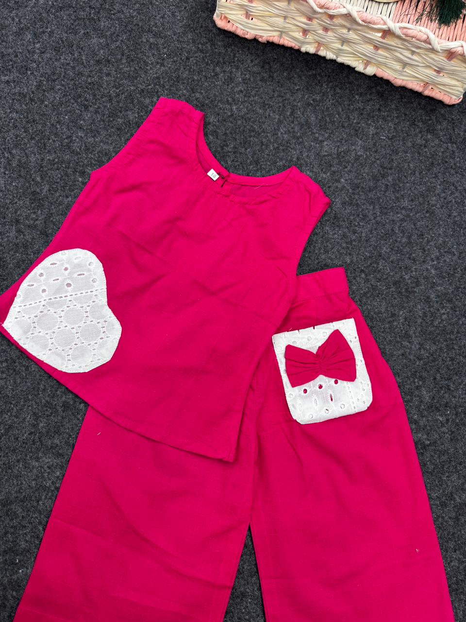 heart & bow co-ord set pink