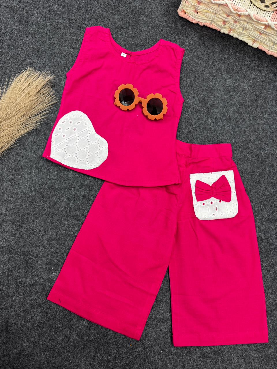 heart & bow co-ord set pink