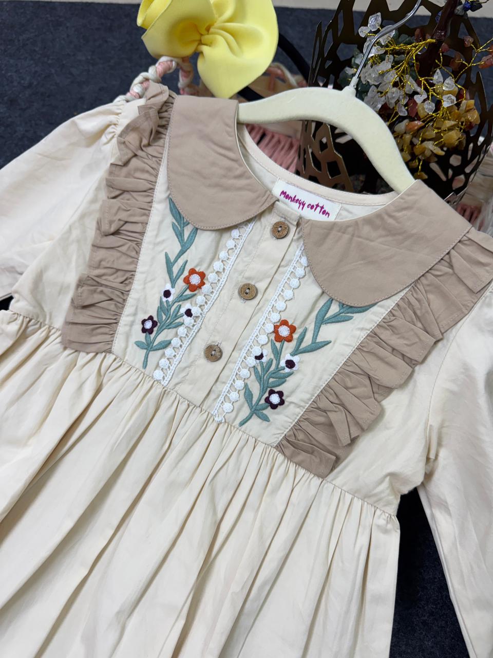 Vintage frock with embroidry cream