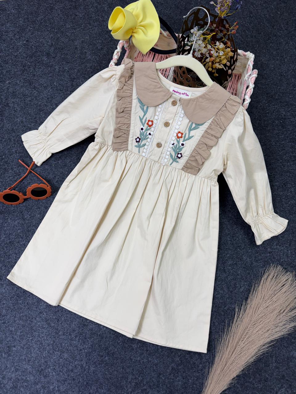 Vintage frock with embroidry cream