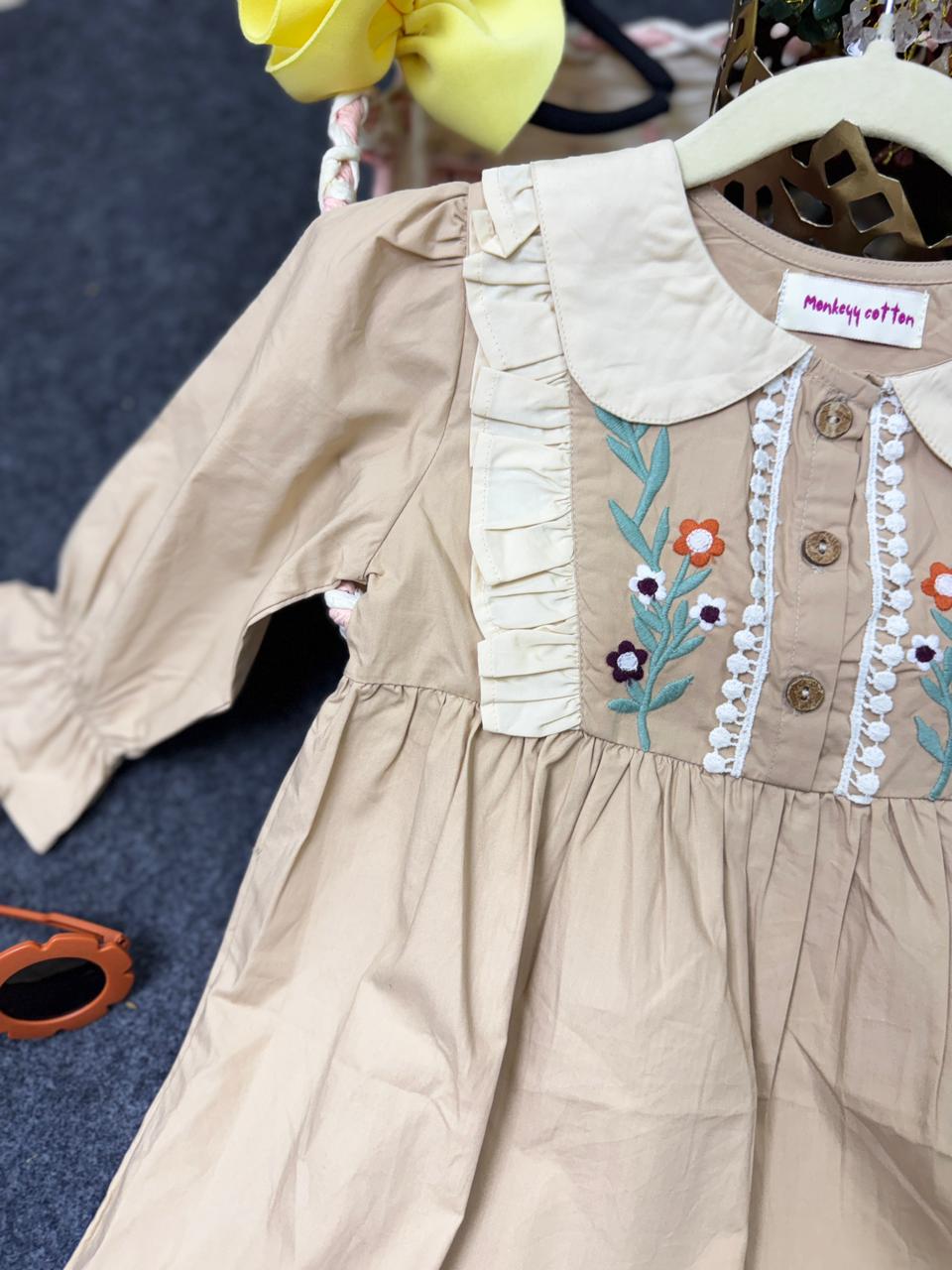 Vintage frock with embroidry beige