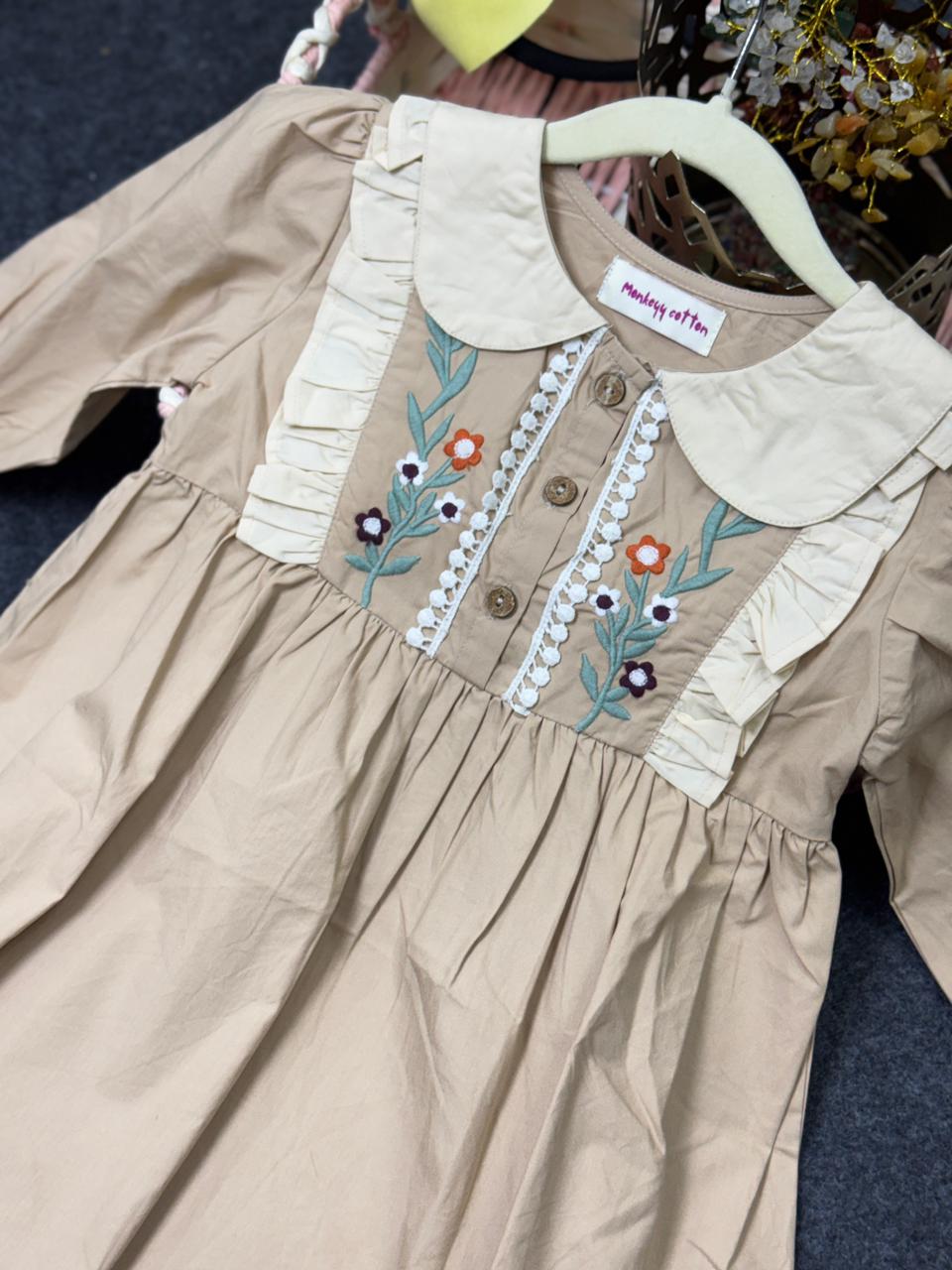 Vintage frock with embroidry beige