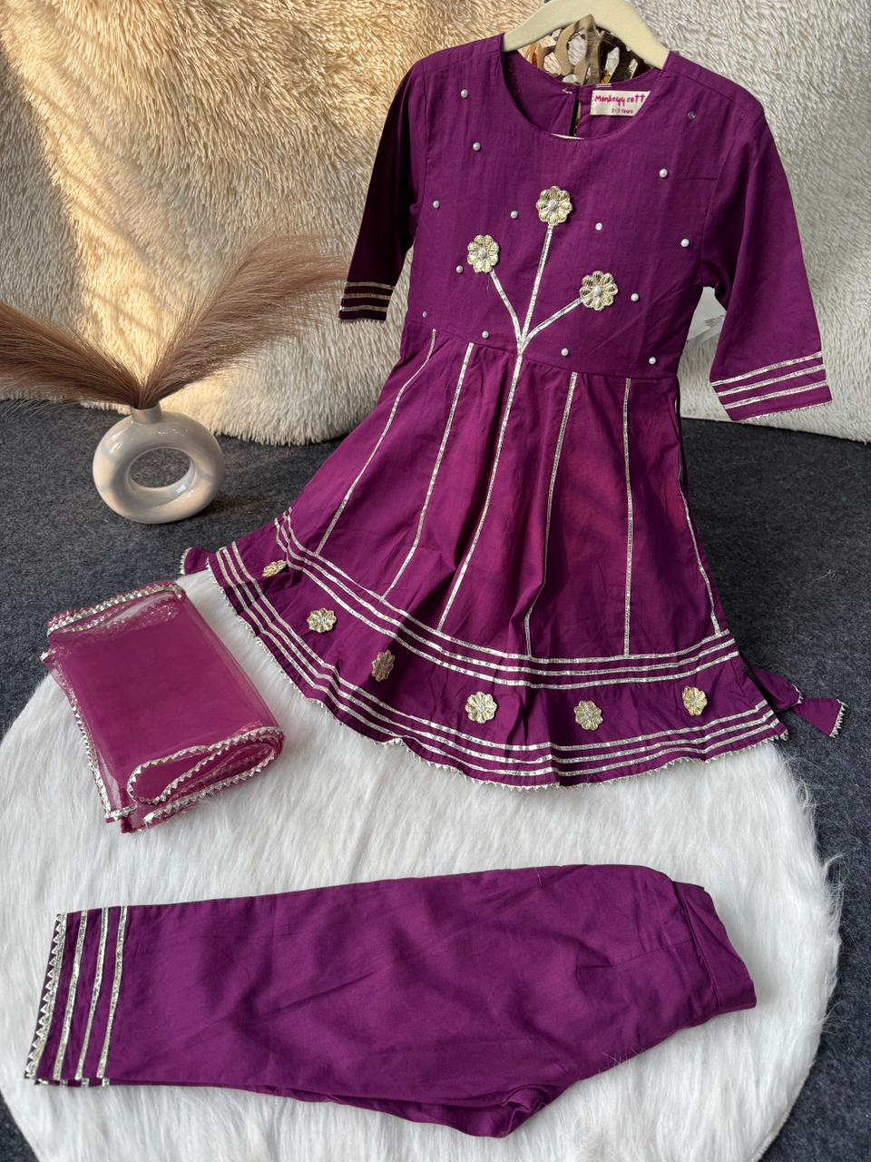 Gota patti full length peplum with pant purple