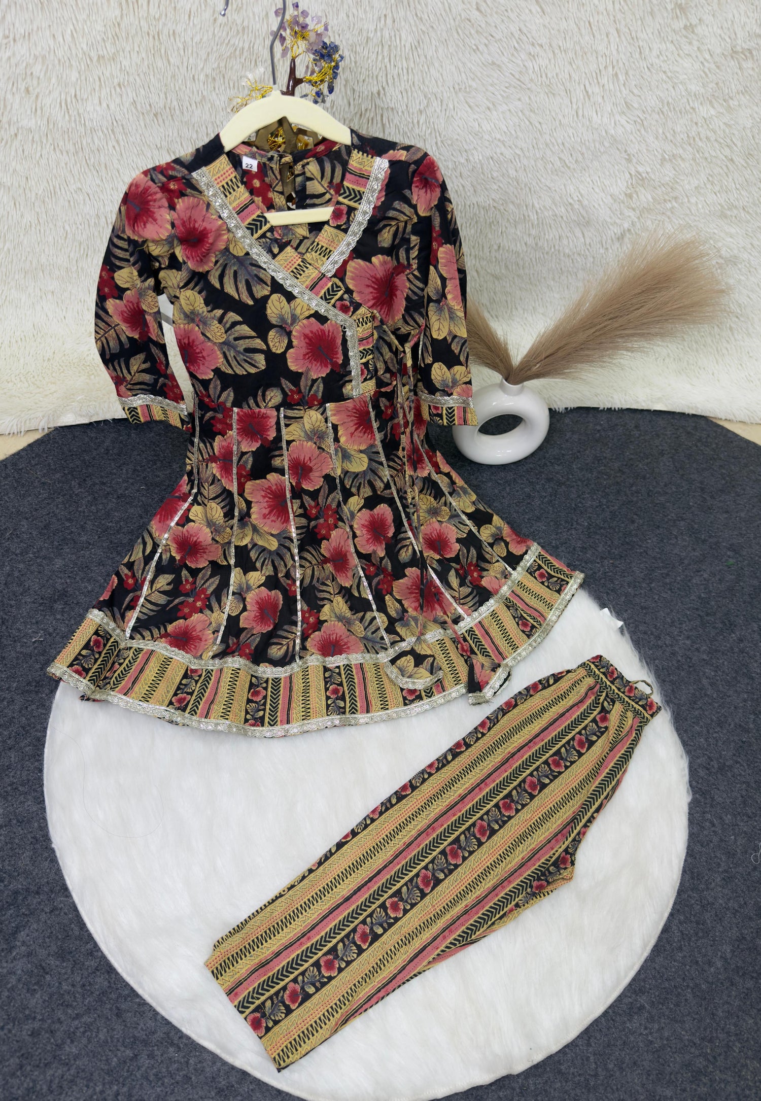 Angrakha style pant set Navy blue