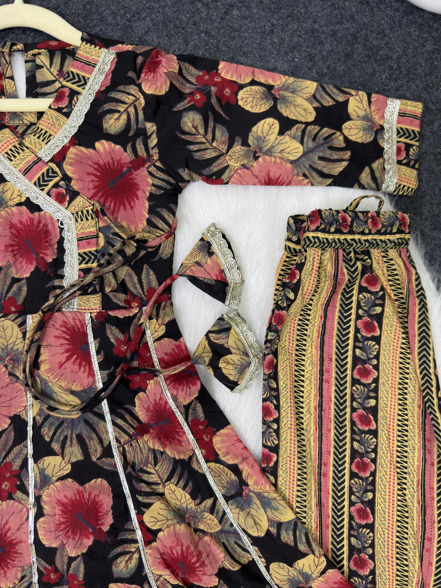 Angrakha style pant set Navy blue