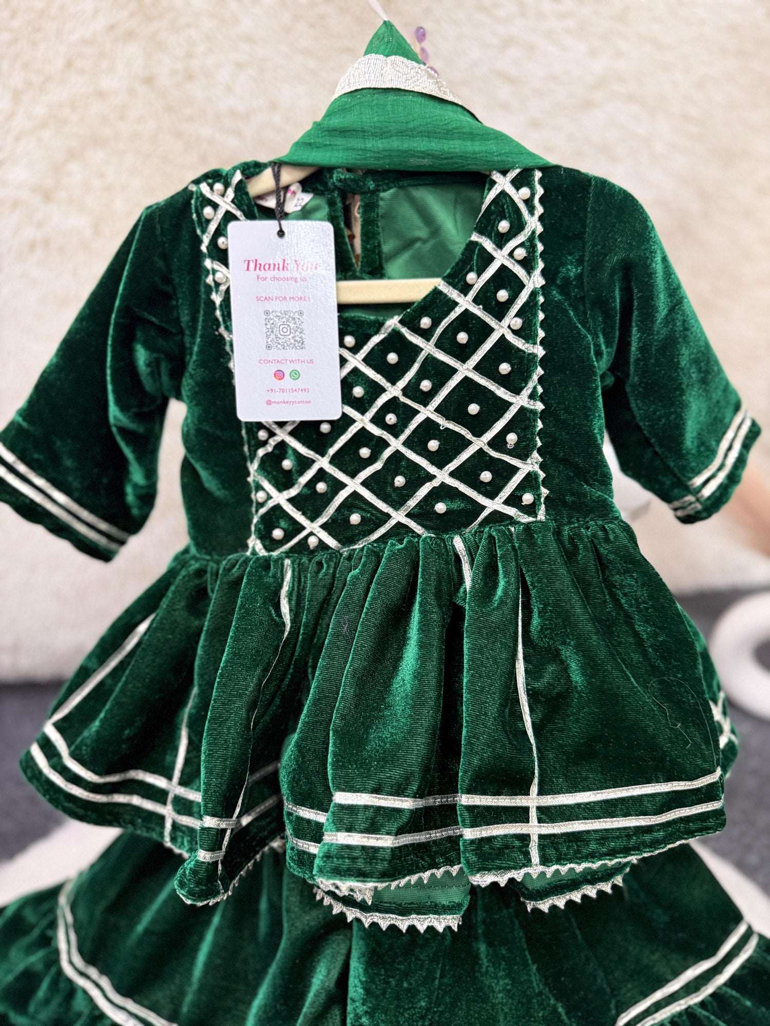 Cotton velvet sharara set green