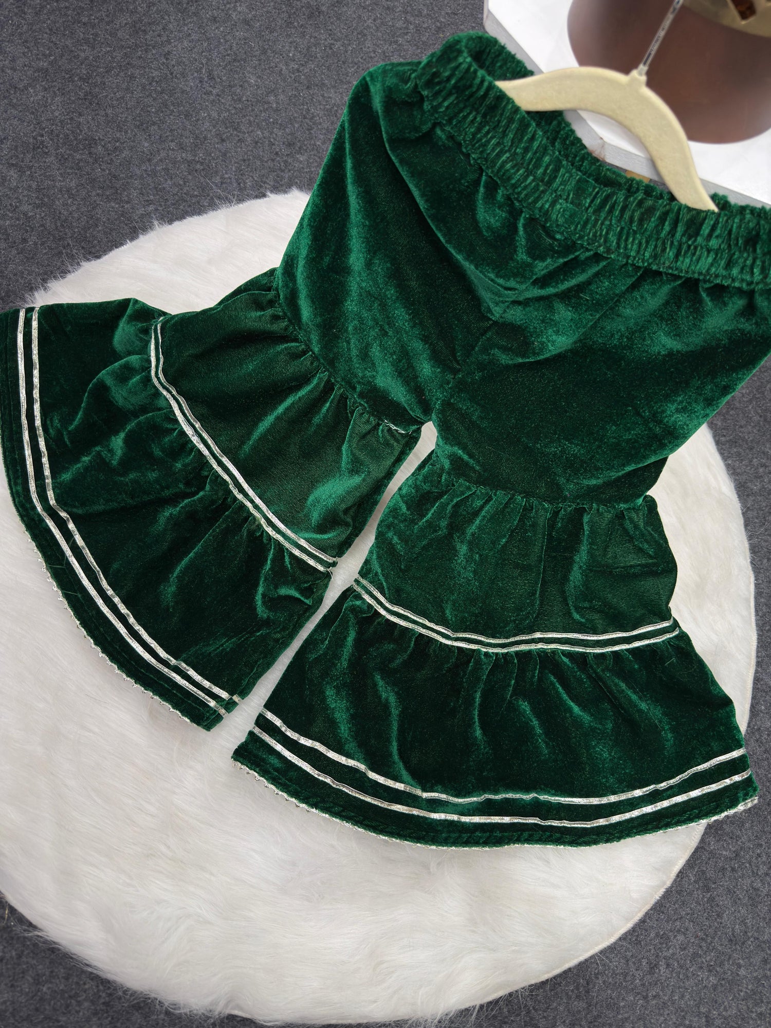 Cotton velvet sharara set green