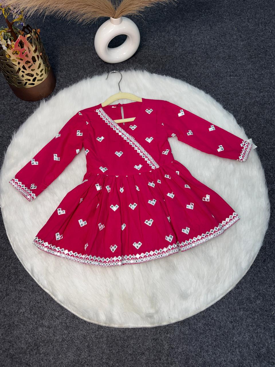 Solid mirror work sharara set pink