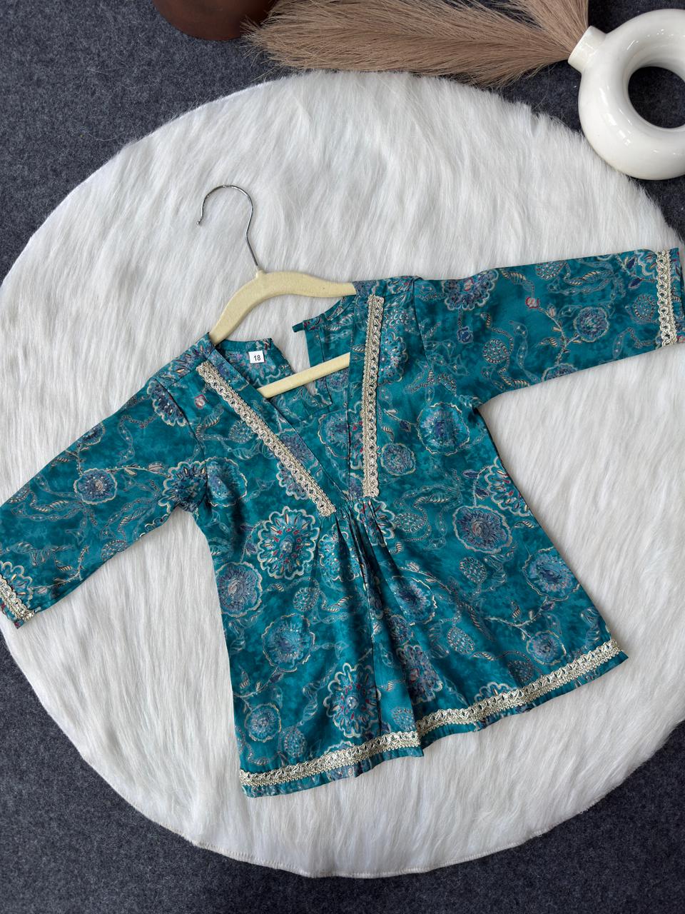 Chanderi co-ord set turquoise blue