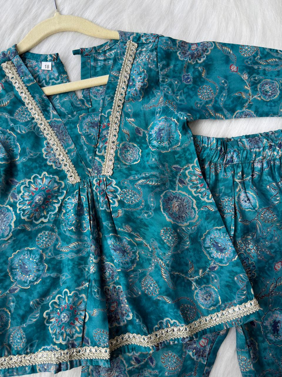 Chanderi co-ord set turquoise blue