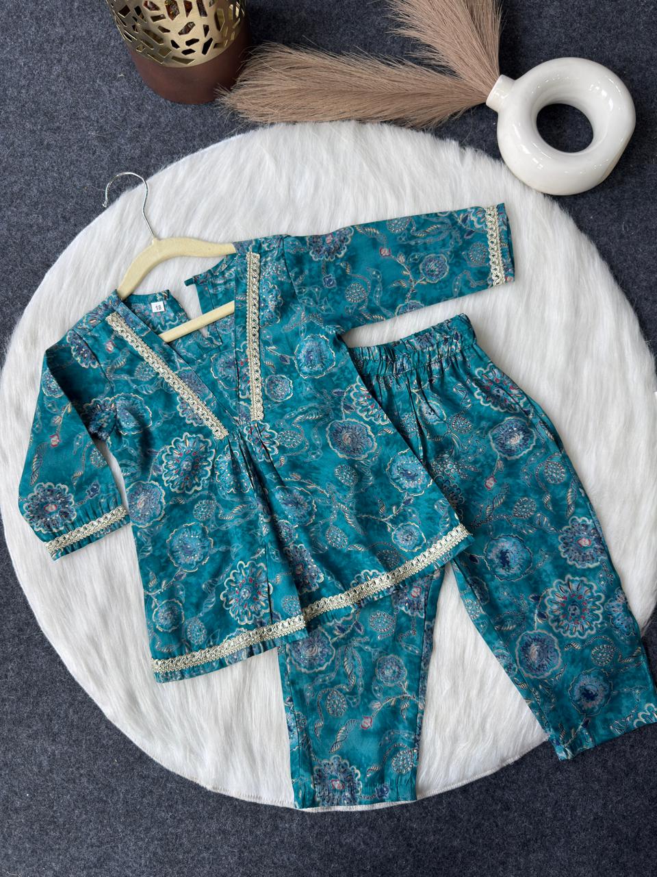 Chanderi co-ord set turquoise blue