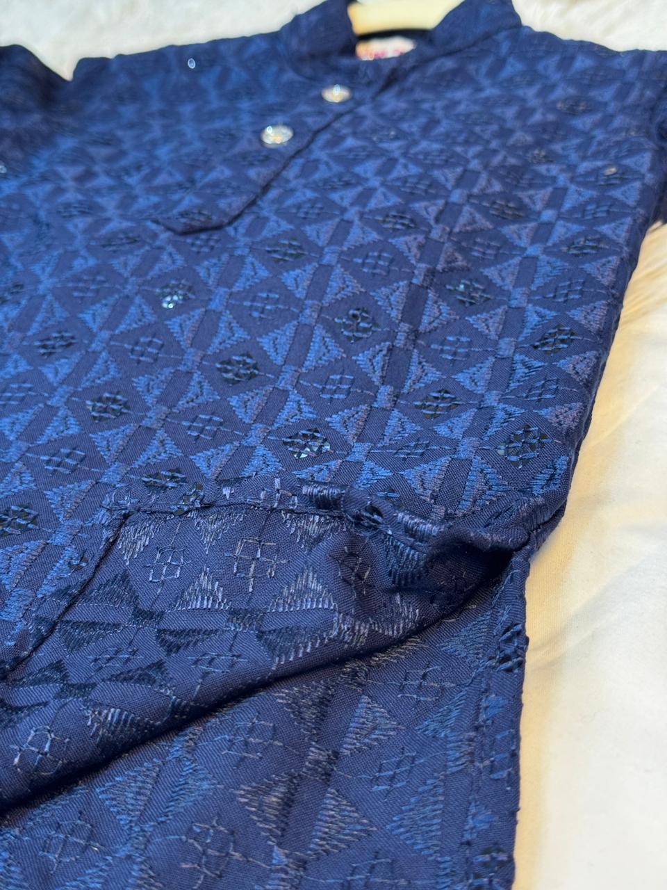 Chikankari kurta pajama navy blue