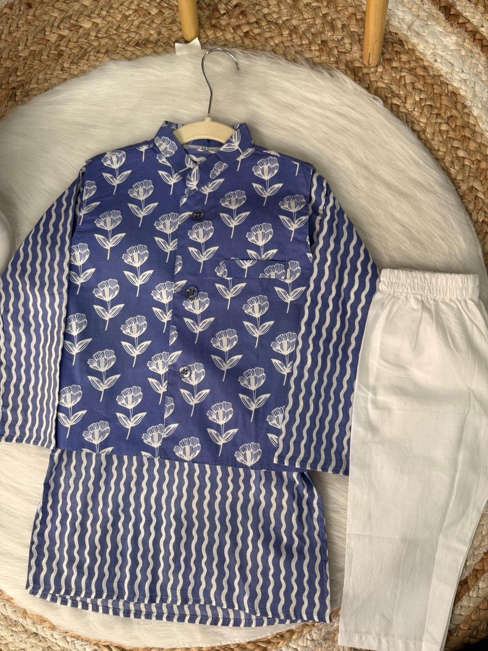 kurta pajama jacket flower print blue