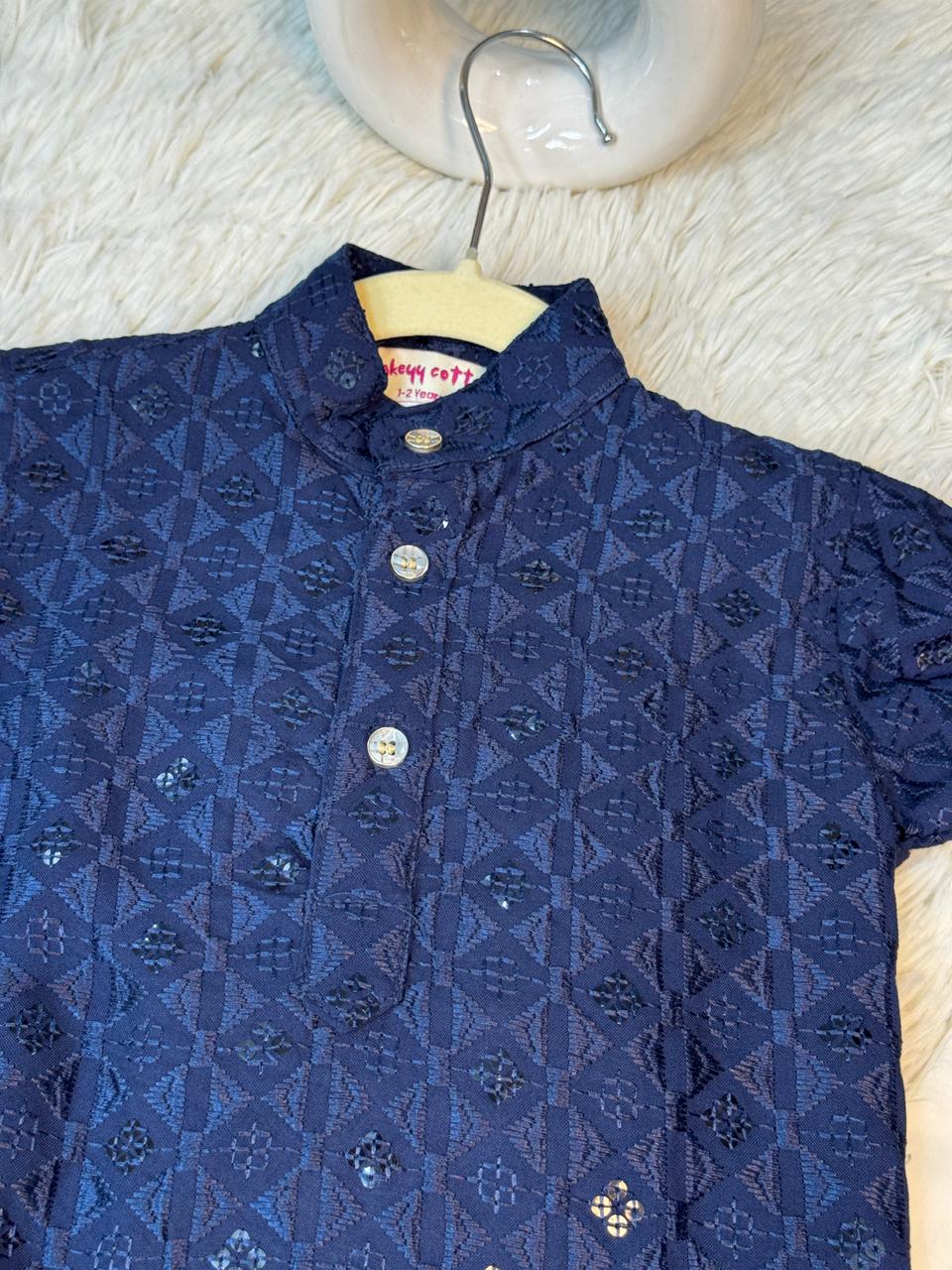 Chikankari kurta pajama navy blue