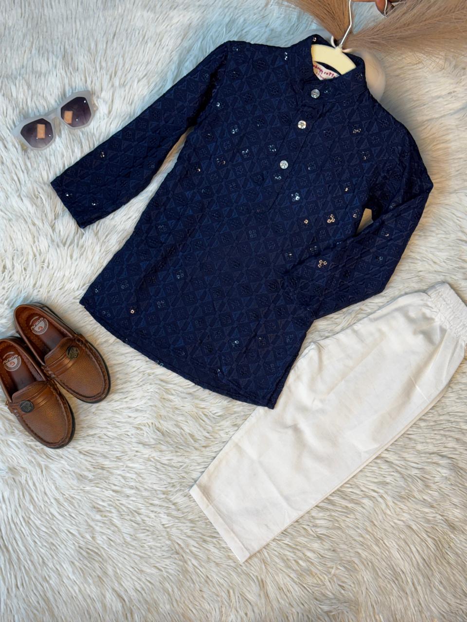 Chikankari kurta pajama navy blue