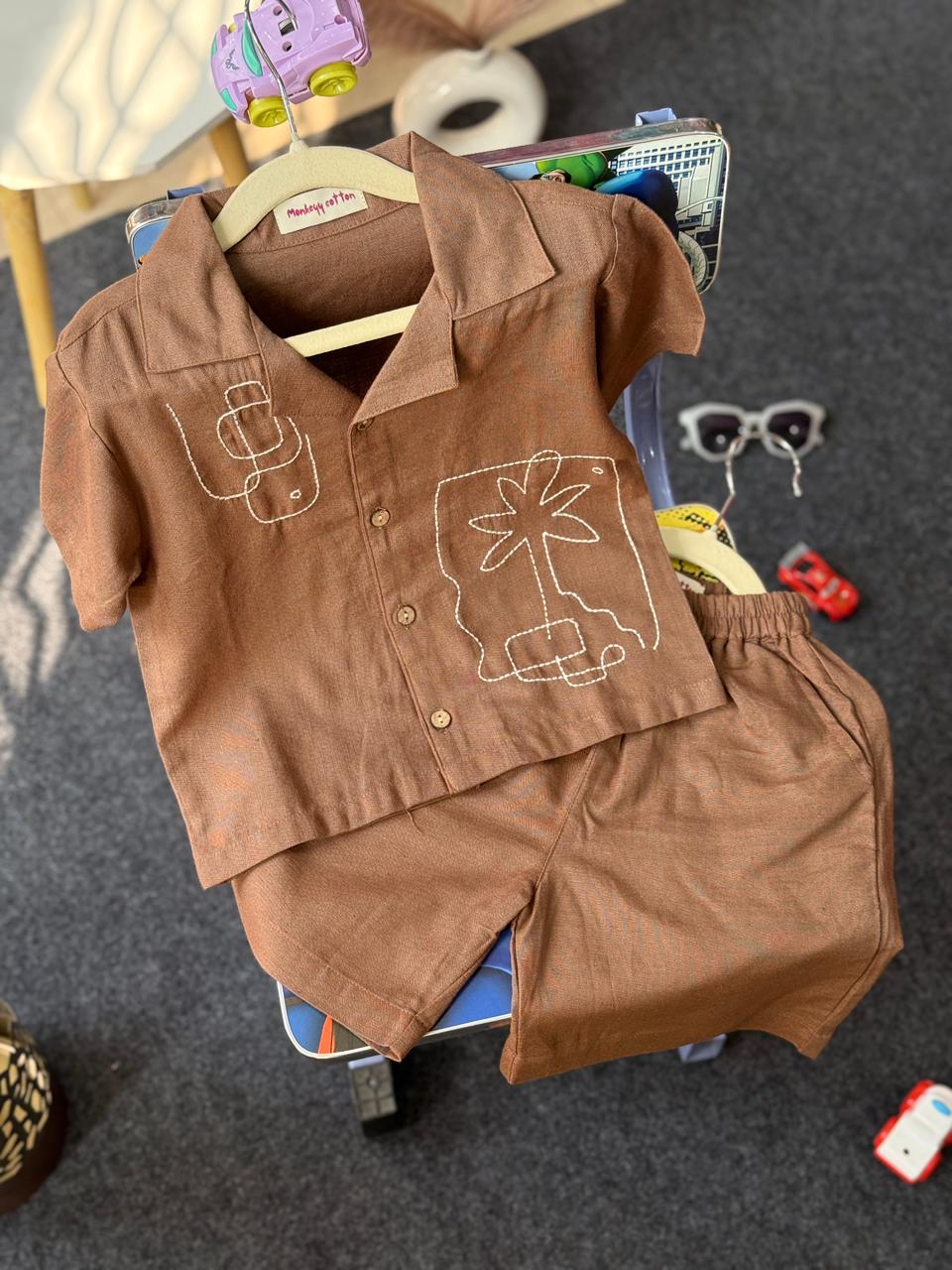 cotton linen co-ord set brown