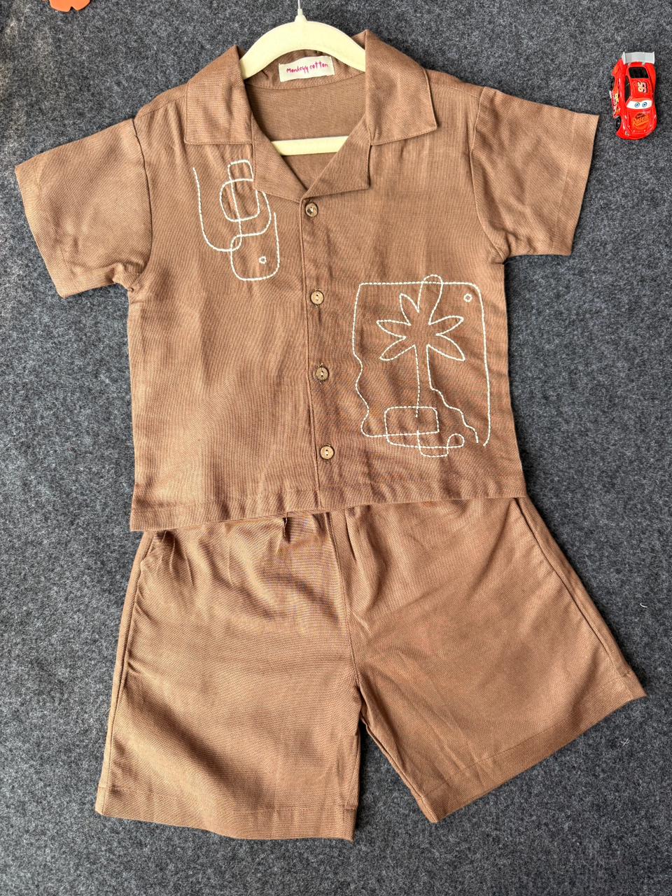 cotton linen co-ord set brown