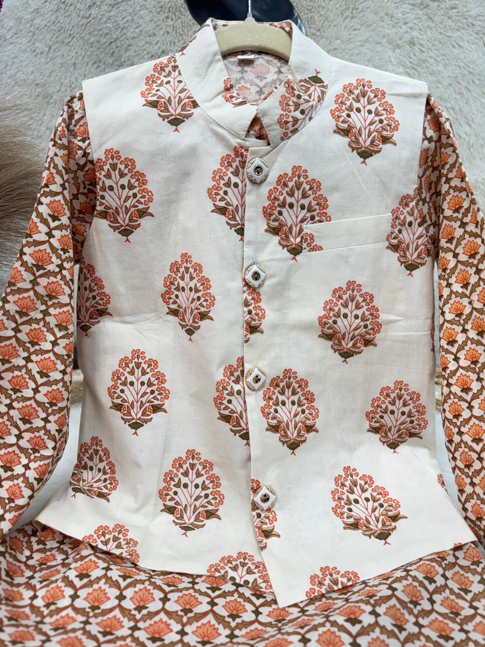 kurta pajama jacket flower print cream