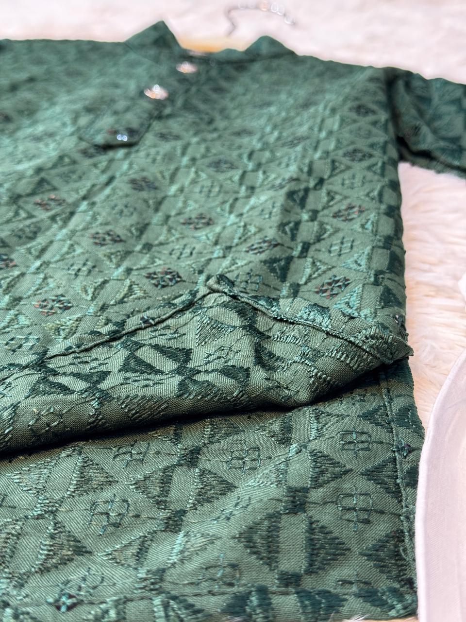Chikankari kurta pajama dark green