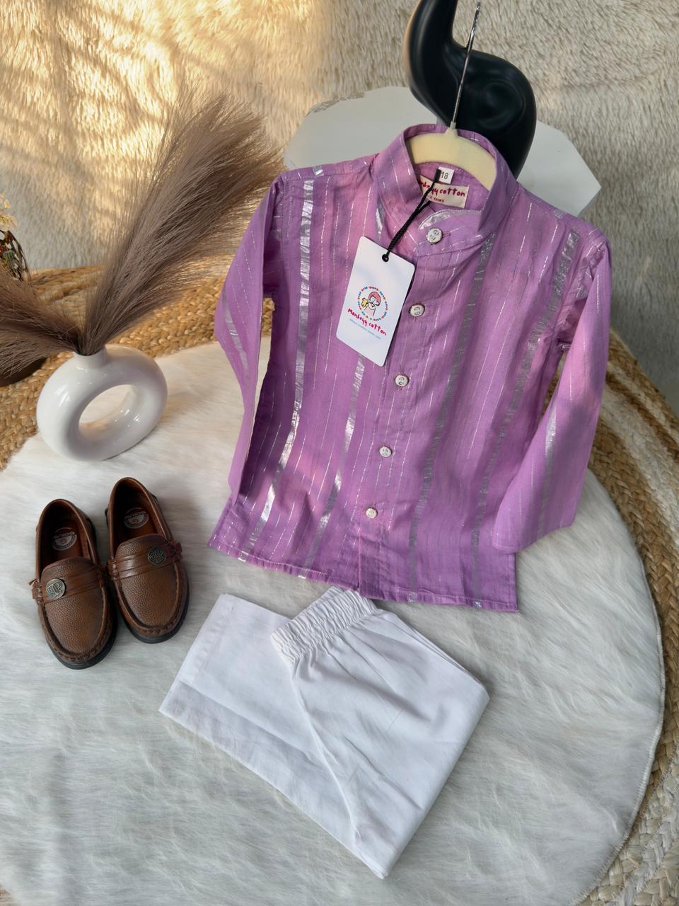 Cotton lurex kurta pajama lavender