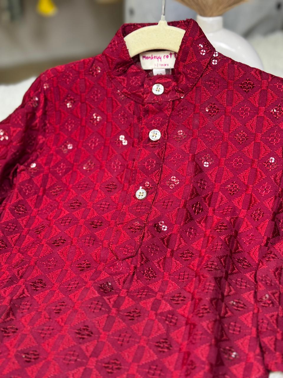 Chikankari kurta pajama mehroon
