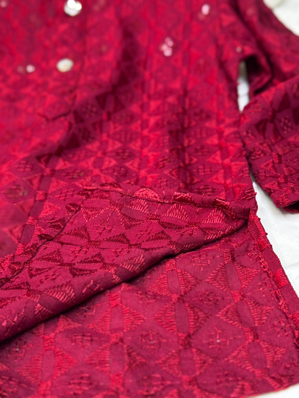 Chikankari kurta pajama mehroon