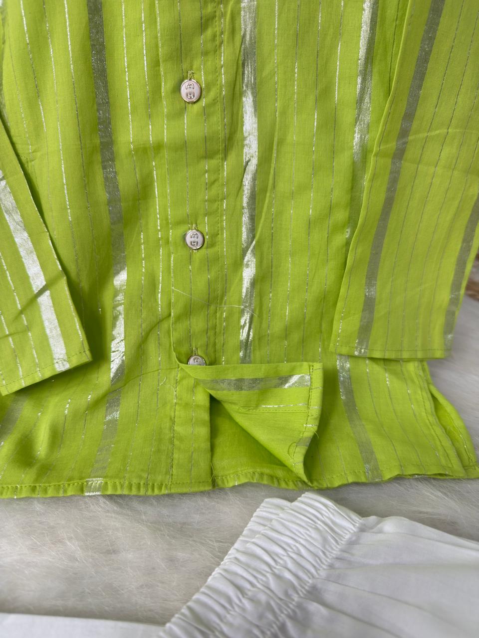 Cotton lurex kurta pajama Parrot green