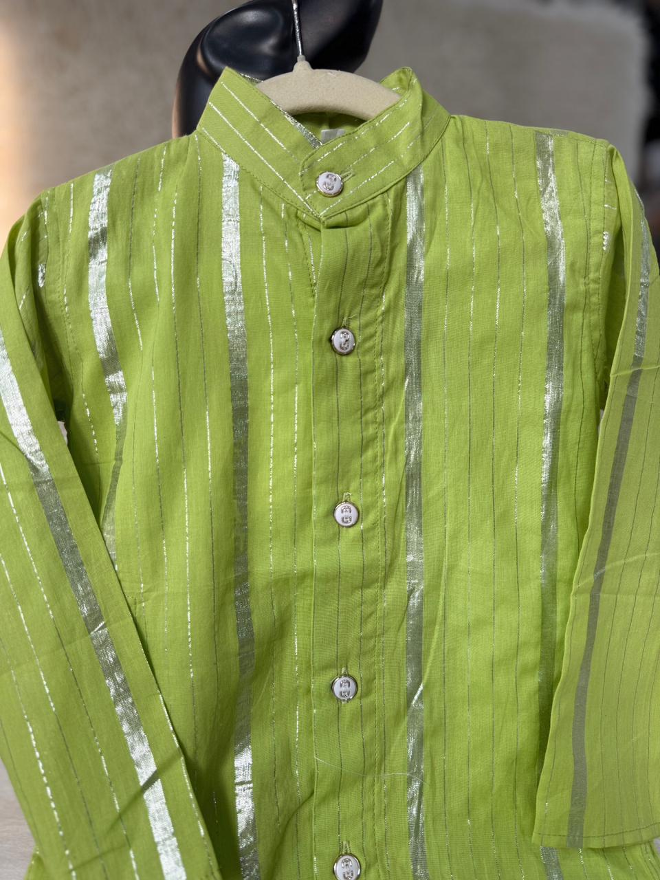 Cotton lurex kurta pajama Parrot green