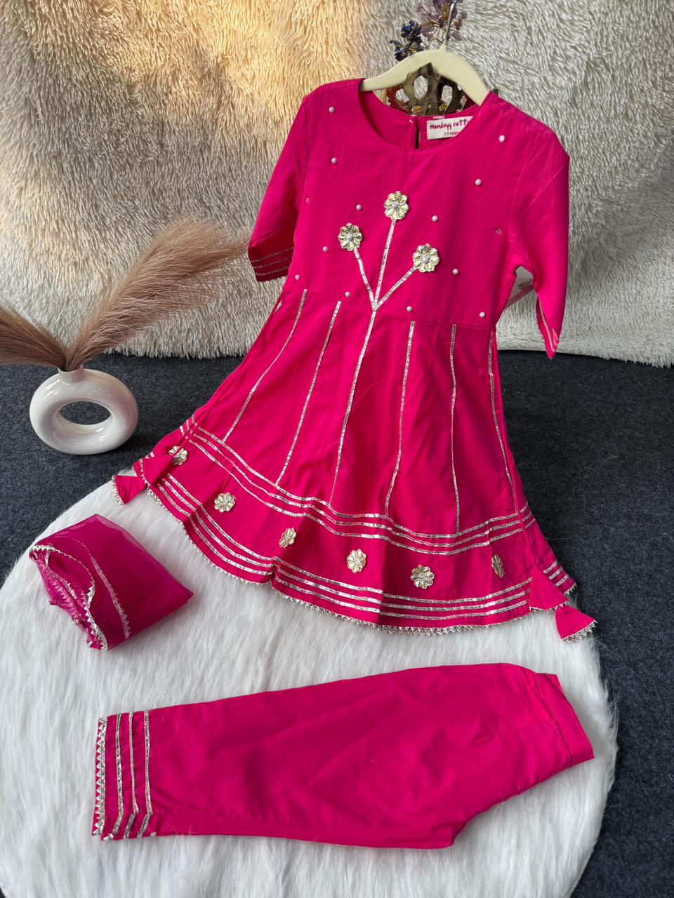 Gota patti full length peplum with pant Pink