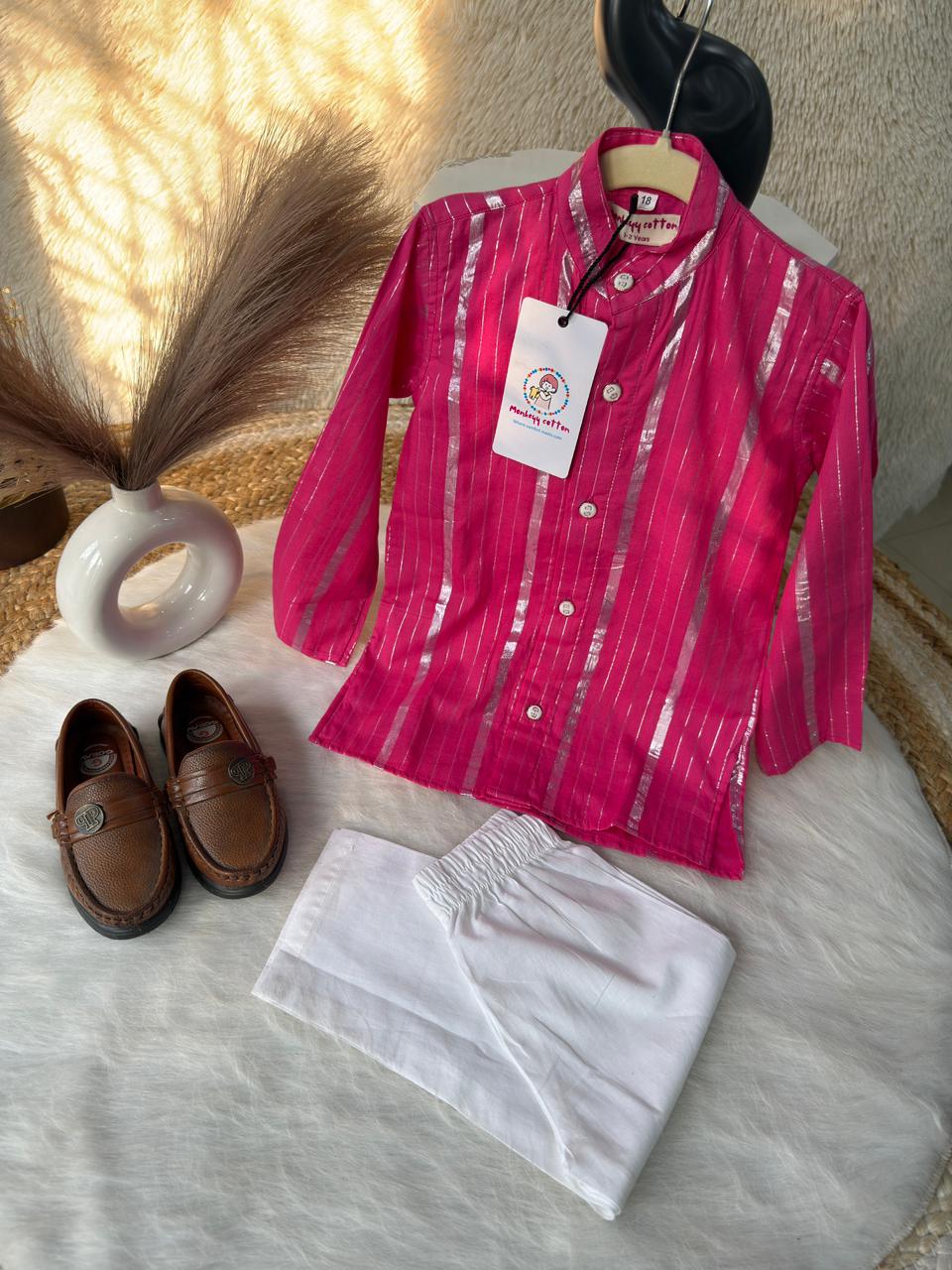 Cotton lurex kurta pajama pink