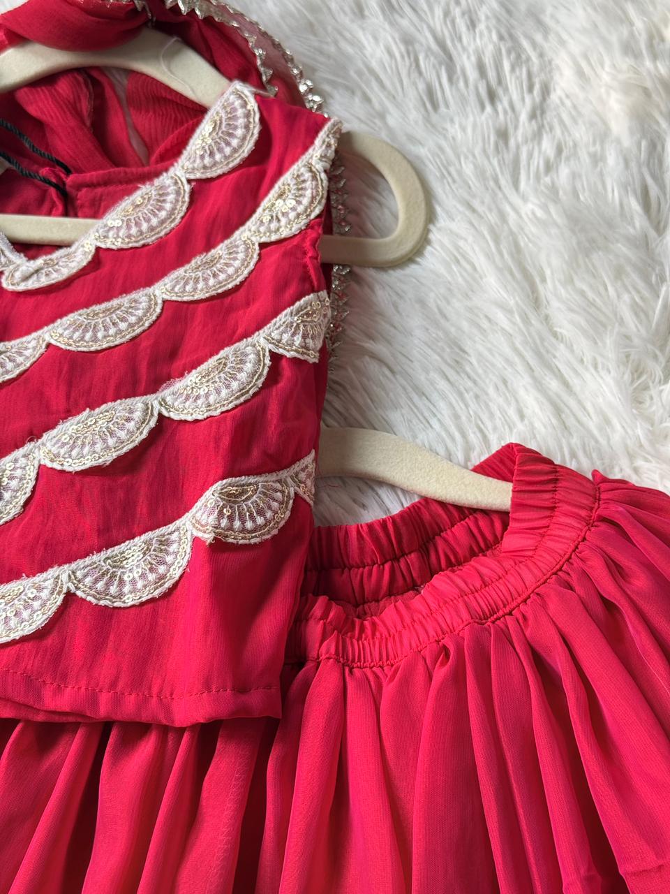 Round lace work lehnga Rani Pink