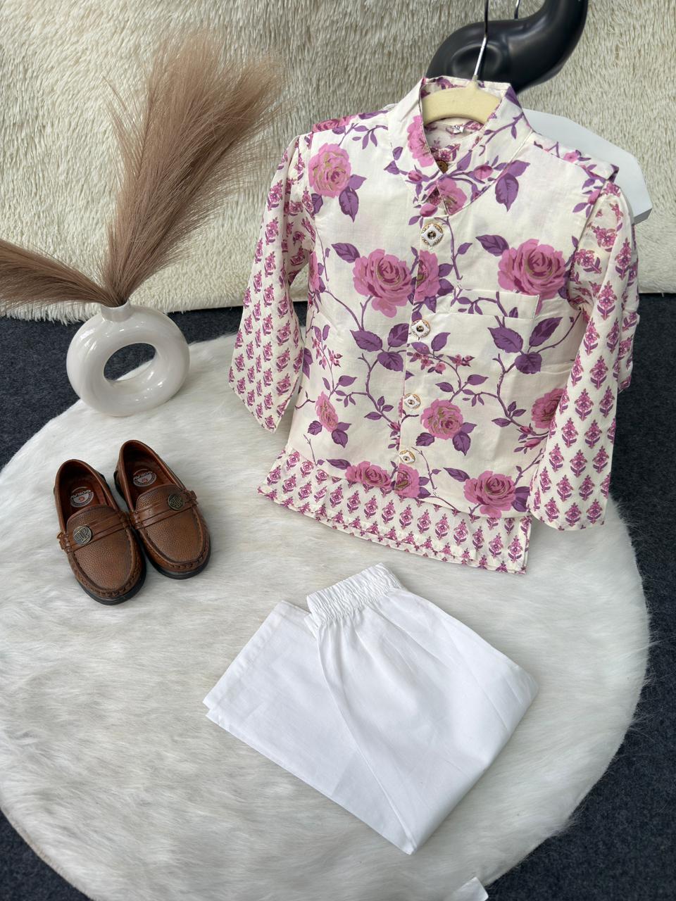 kurta pajama jacket pink flower print