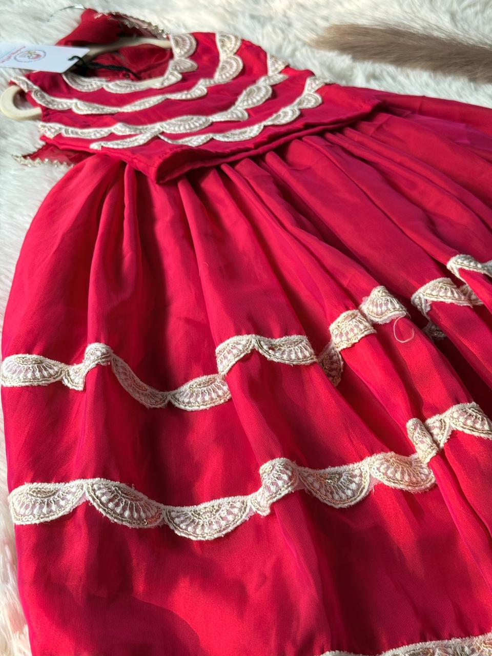 Round lace work lehnga Rani Pink