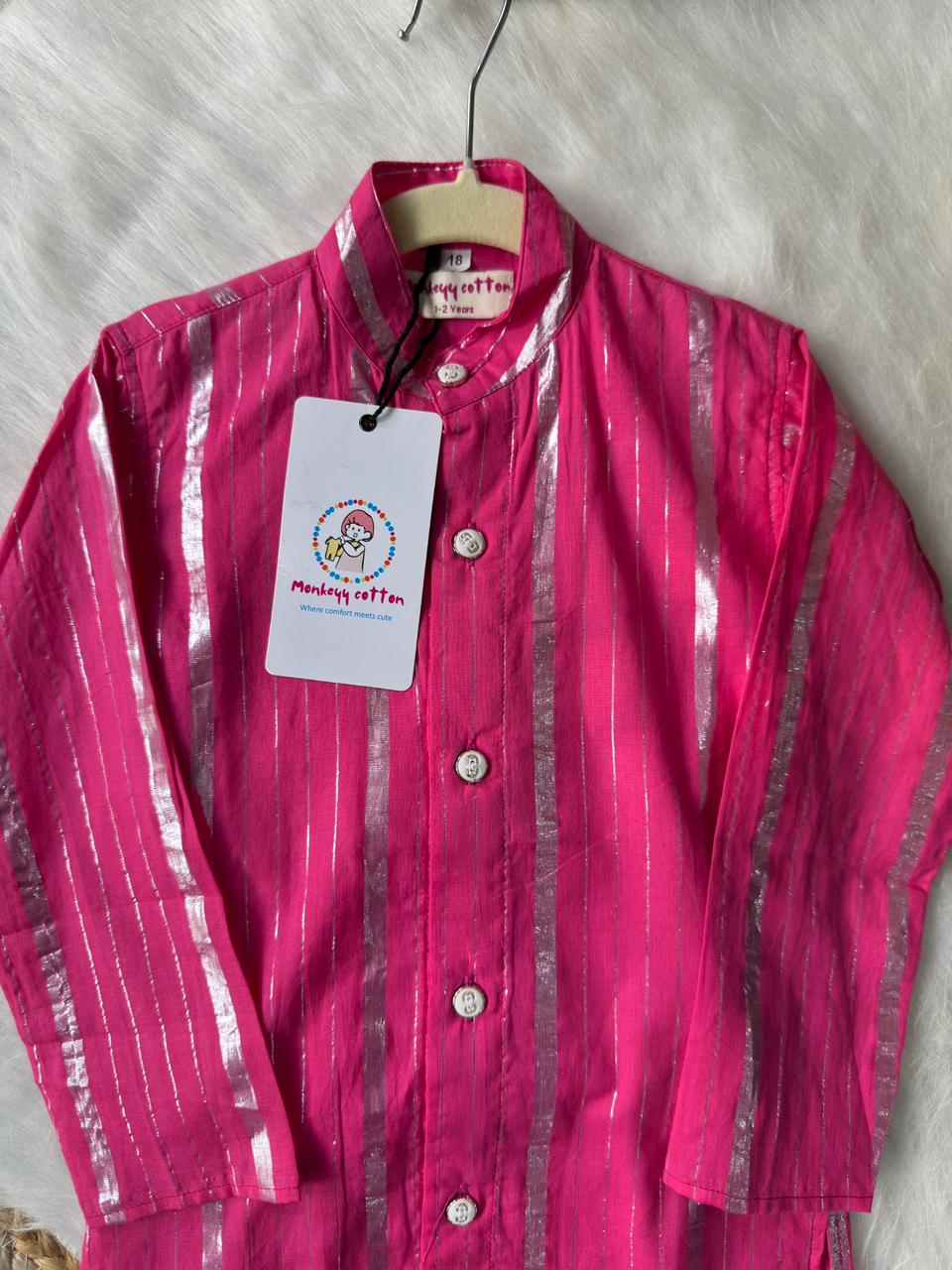 Cotton lurex kurta pajama pink