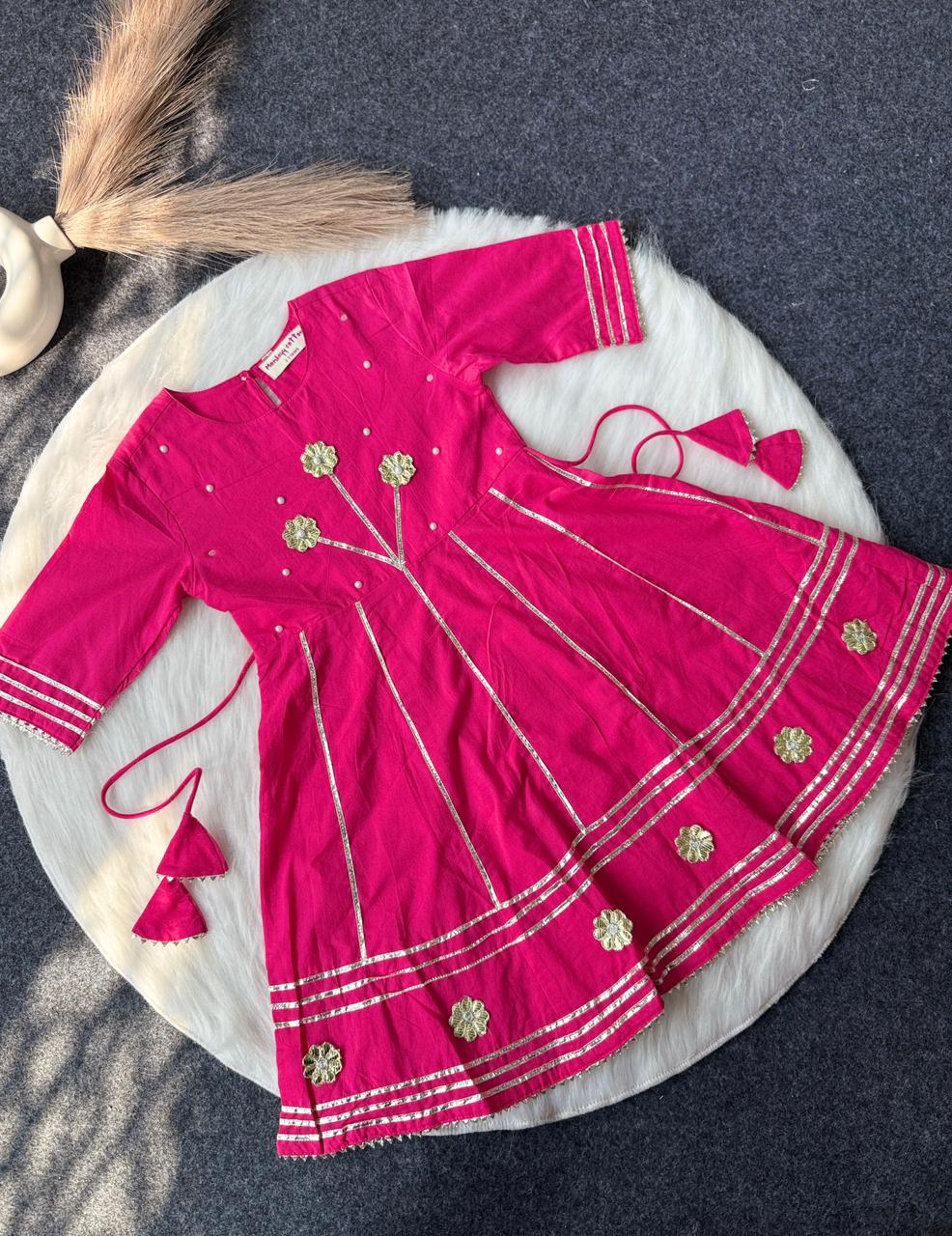 Gota patti full length peplum with pant Pink