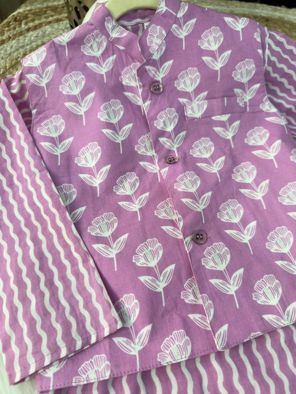 kurta pajama jacket flower print pink