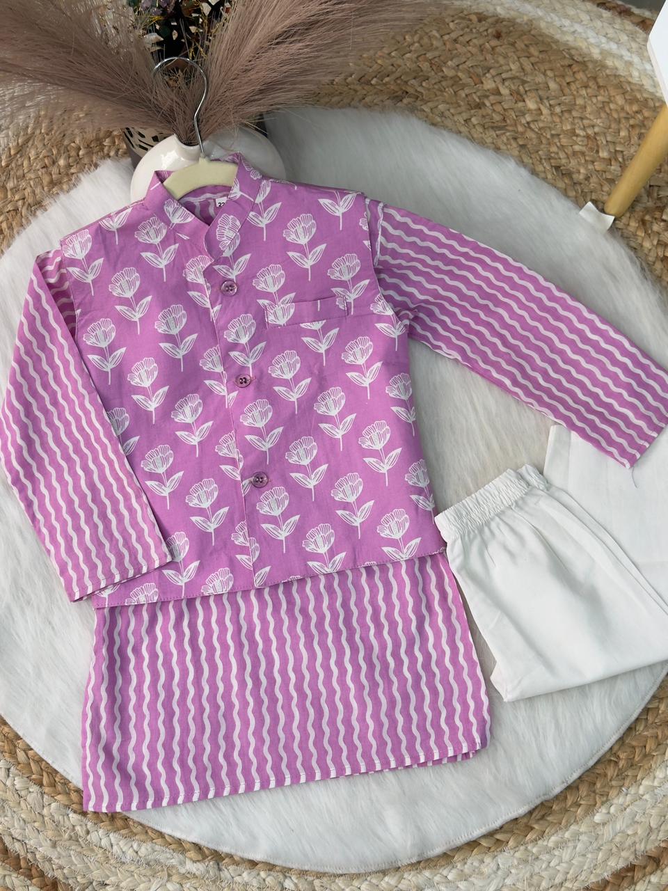 kurta pajama jacket flower print pink