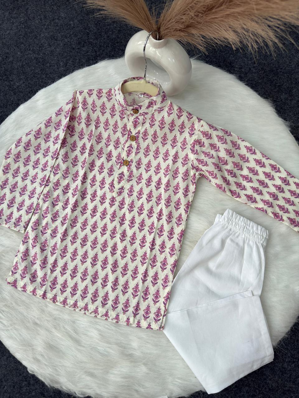 kurta pajama jacket pink flower print