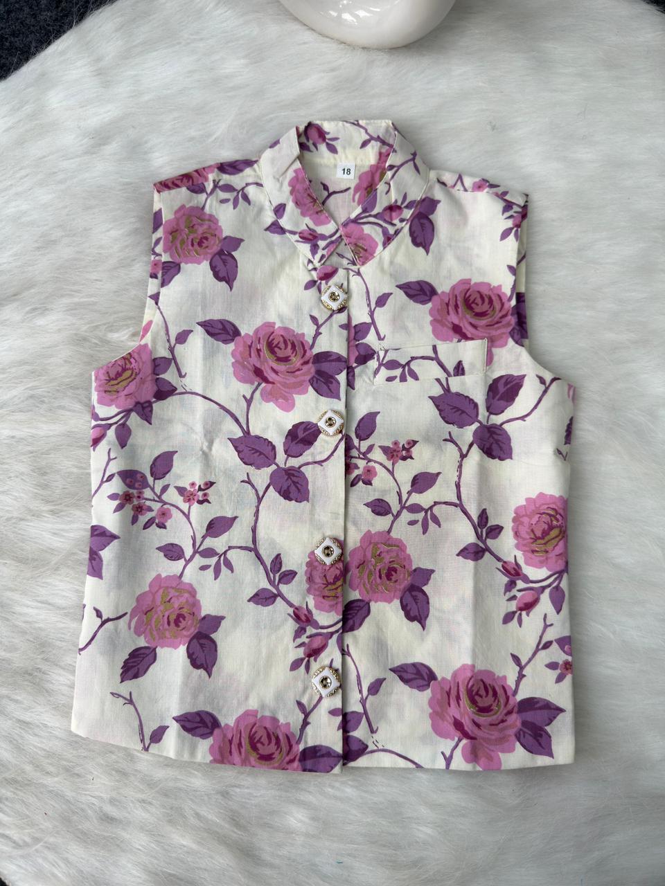 kurta pajama jacket pink flower print